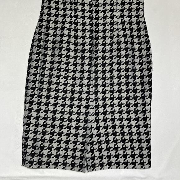 Kasper Sheath Dress Womens 8 Black Grey Houndstooth Midi Stretch Office - Picture 6 of 13